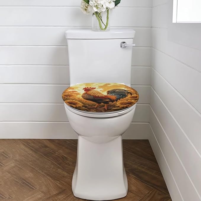Toilet Seat Covers for Bathroom Rooster Sunflower Toilet Lid Covers Flannel Fabric Toilet Cover Set Stretch Washable Protector Cover Suitable for Home School Hotel Dormitory Apartment