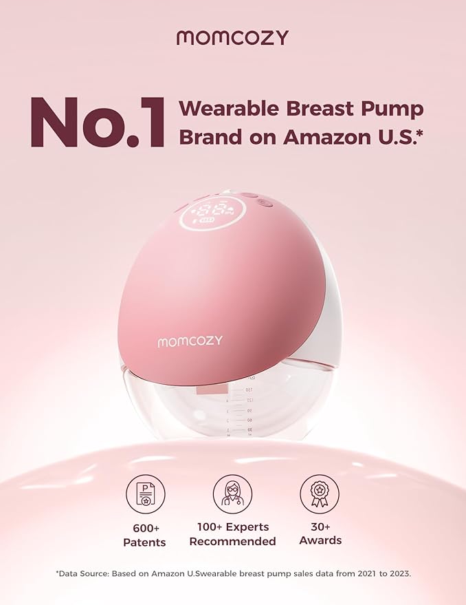 Momcozy Wearable Breast Pump, Hands Free Upgraded Mobile Flow | M9, App Discreet Control with Personalized Multi-Modes & 15 Levels, Wearable Breast Pump 24mm, 1 Pack Cozy Red