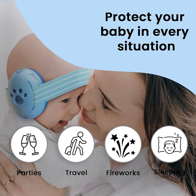 Baby Hearing Protection | Noise Canceling Ear muffs for Babies up to 18 months with Elastic Headband | Baby Airplane Essentials | Headphones for Noise reduction