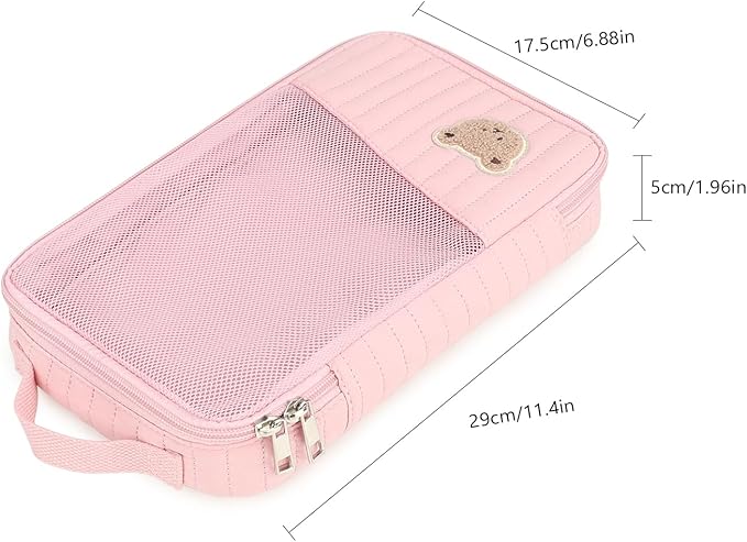 MOMIGO Baby Diaper Bag Organizer Pouches - 2 Pack Waterproof Pod Hanging Diaper Bag Cute Rabbit Bear Mesh Bag Reusable, Washable or Baby Cloth Diapers (Pink)