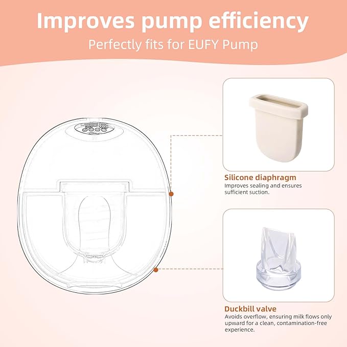 8pcs Replacement Parts for eufy Breast Pump, 4 Silicone Diaphragms & 4 Duckbill Valves Accessories Kit Compatible with eufy S1 Pro, S1, E10, E20 Wearable Breast Pump