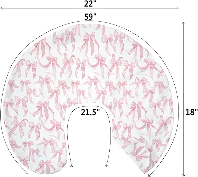 Pink Valentine's Bows Baby Nursing Pillow Covers for Girl Girly Bows Nursing Slipcovers for Breastfeeding Pillows Baby's First Valentine's Day Soft Stretchy Removable Covers for Newborn Infant