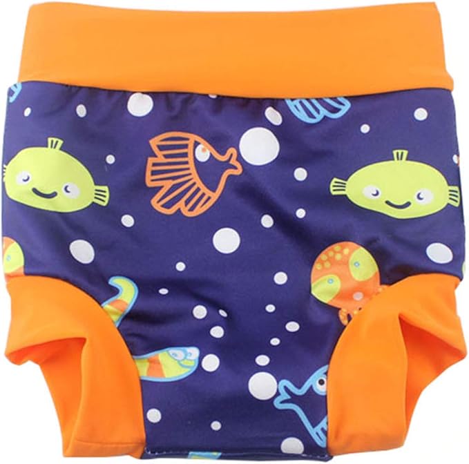 Leideur Baby Swim Nappies for Kids Cover Diaper High-Waisted Swimming Shorts (3-5 Years, Blue (Fish))