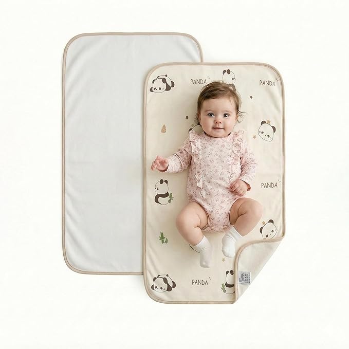 Cotton Baby Diaper Changing Mat - Waterproof & Portable Diaper Changing Pad for Baby Travel or Home, Foldable Mat Fits Perfectly in Diaper Bag, 27 x 20 inches
