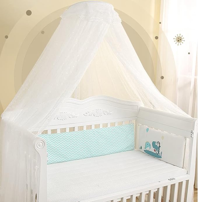 Baby Infant Toddler Bed Dome Cots Mosquito Netting Hanging Bed Net Mosquito Bar Frame Palace-Style Crib Bedding Set (White Mosquito Netting Only, Without Stand)