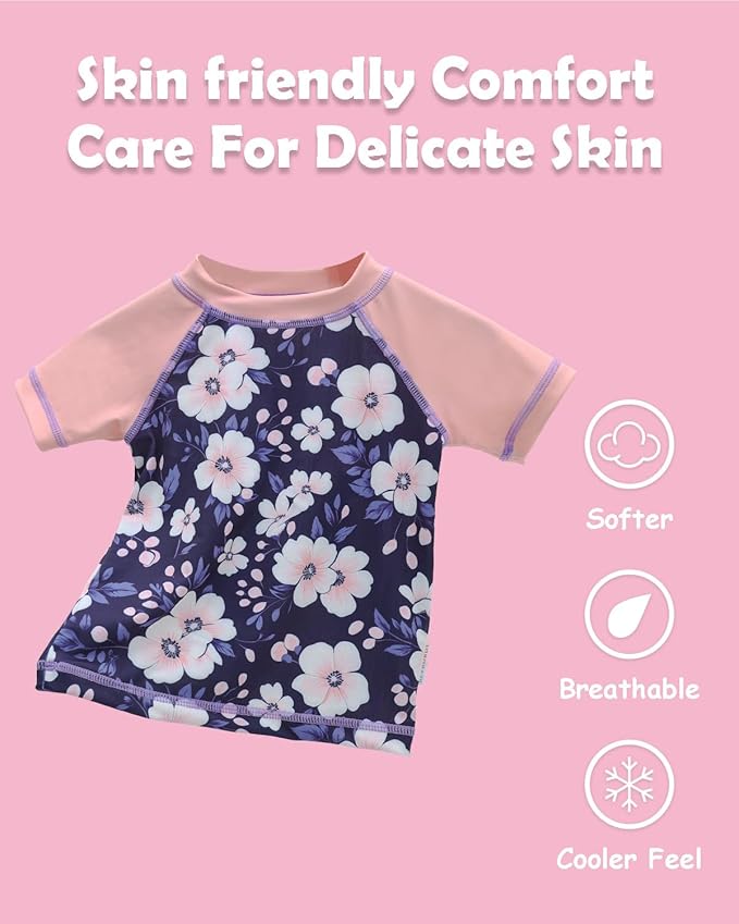 ALVABABY Baby Girl Swimsuit, 2-Piece Infant Toddler Bathing Short Sleeve Swimwear, Small Baby Reusable Swim Diaper with Matching Top