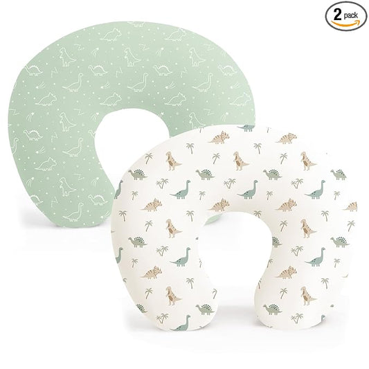 Konssy 2 Pack Nursing Pillow Covers, Stretchy and Soft Nursing Cover for Breastfeeding Pillows, Pillow Slipcover for Baby Girls Boys Newborn (Dino Jungle, Sage)