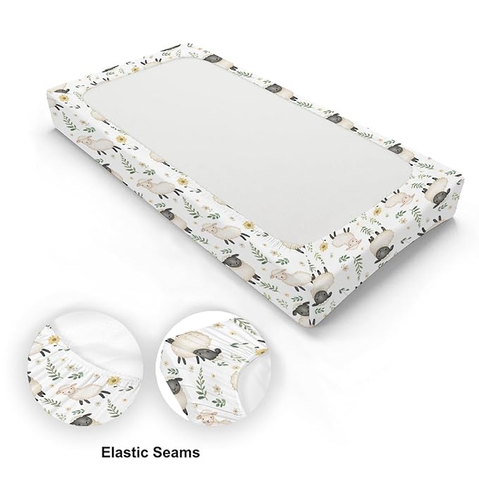 Cute Farm Animals Sheep Flowers Floral Leaves Baby Changing Pad Cover, Unisex Farm Nursery Diaper Changing Table Pad Mat Sheet for Boys Girls-16x32