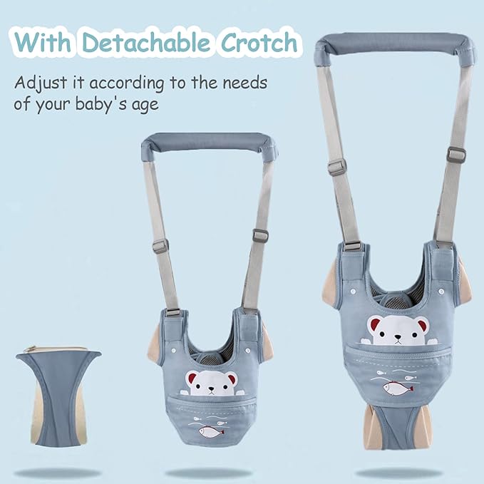 Baby Walking Harness Handheld Baby Walker Assistant Belt Adjustable Toddler Infant Walker Harnesses Standing Up Walking Learning Helper with Detachable Crotch for 9-24 Month Old (Blue)
