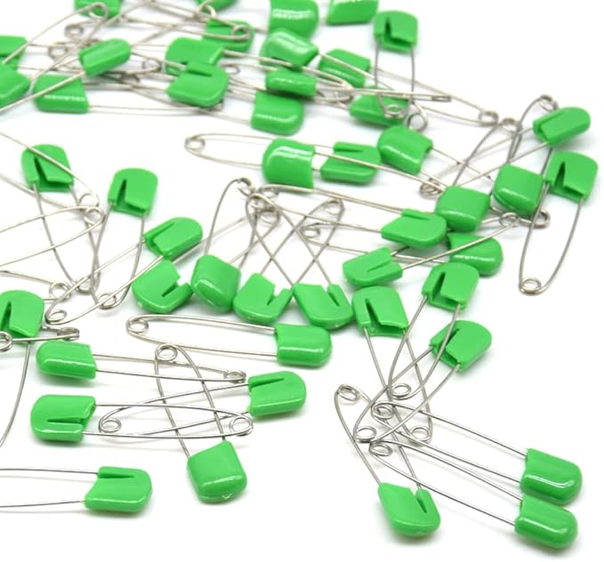 50 PCS Safety Pin 54mm/2.2in Baby Diaper for Cloth Plastic Head Baby for Diapers Stainless Steel Cloth with Locking Closures Nappy for Crafts（DT/Green）