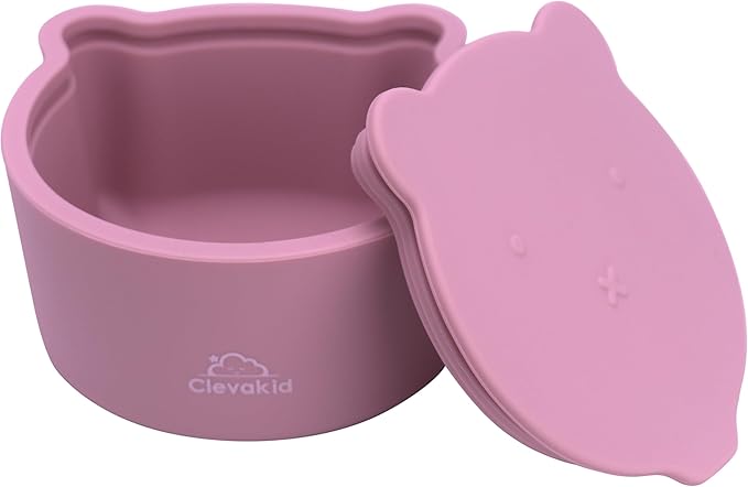 Silicone Snack & Fruits Container – Leakproof Durable and BPA-Free | for Daycare, Preschool, School, and Family Outings – Bear design 130 ML/4.4 OZ (Brownish Pink)