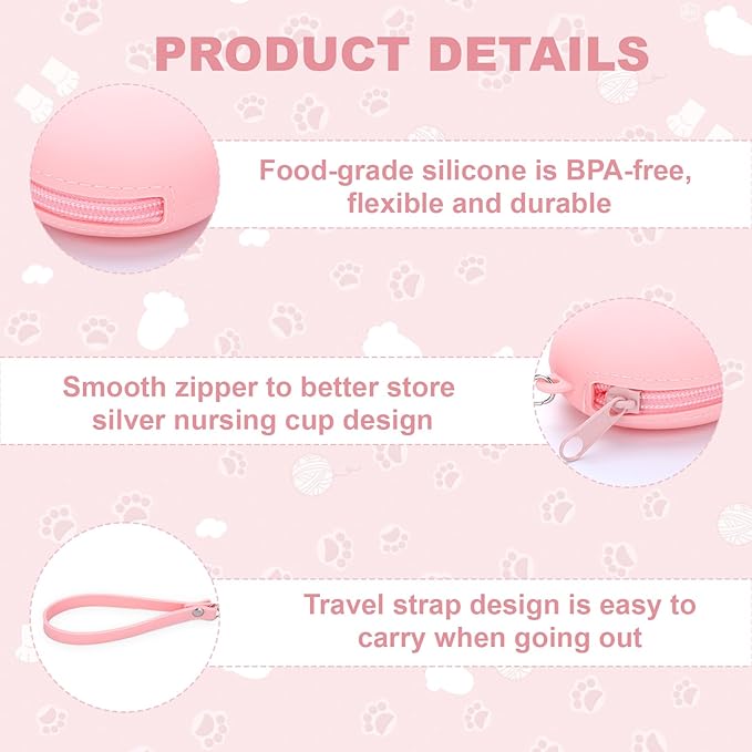 Silicone Case for Silver Nursing Cups, Pink Reusable Silver Nipple Shield Holder for 16-28mm Silver Nipple Covers Breastfeeding, Portable Storage Box for Breast Feeding Nipple Shield Carry