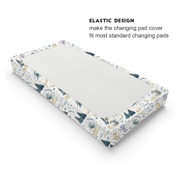 Fairytale Dragons Baby Changing Pad Covers for Boy Girl 32''x16'' Cute Dragons Eggs Moon Stars Trees Fitted Diaper Change Table Pad Sheets Dreamy Animal Soft Breathable Nursery Changing Table Mats