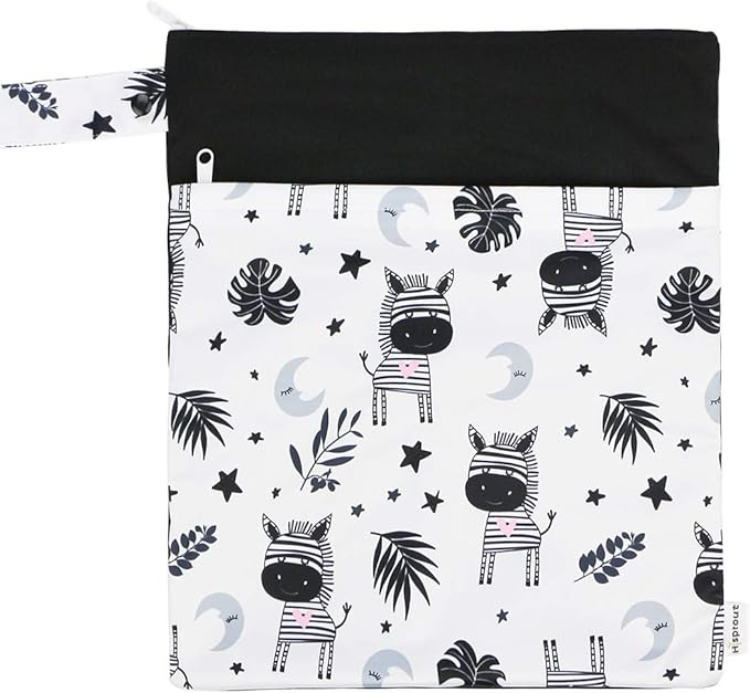 Grab and Go Waterproof Washable Reusable Diaper Wet Dry Cloth Diaper Bags, zebra
