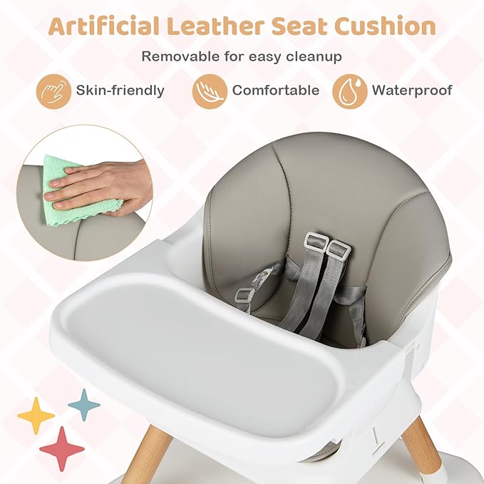 BABY JOY High Chair, 9-in-1 Convertible Highchairs for Babies and Toddlers, Booster Seat | Table & Chair Set | Stool, Adjustable Legs, Removable Tray, Safety Harness & PU Cushion (Gray)