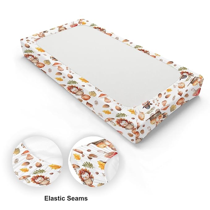 Cartoon Thanksgiving Turkey Pumpkin Mushroom Pattern Baby Changing Pad Cover, Unisex Fall Winter Nursery Diaper Changing Table Pad Mat Sheet for Boys Girls-16x32