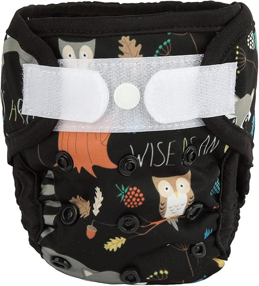 Newborn Baby Cloth Diaper Cover Nappy Hook and Loop (Racoon Owls)