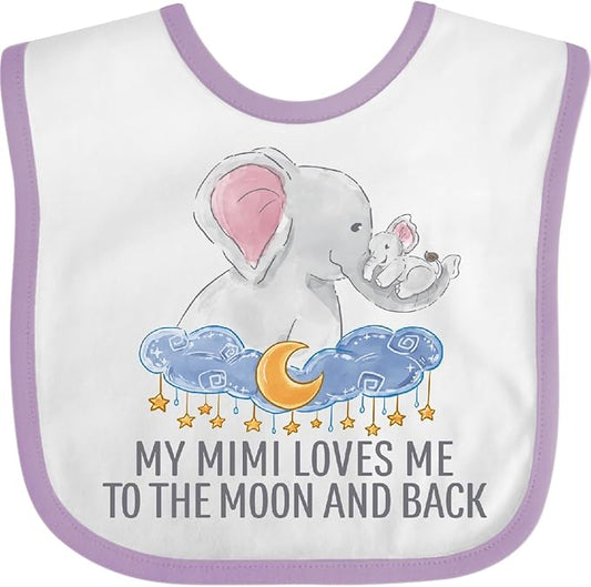 inktastic My Mimi Loves Me To the Moon and Back Elephants in Clouds Baby Bib