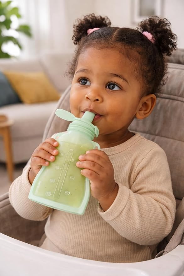 haakaa Silicone Yummy Pouch 4.5 oz – Reusable Silicone Snack & Smoothie Pouch, Refillable, Leak-Resistant, Dishwasher Safe, Eco-Friendly Food Storage for Kids & Toddlers (2-PK, Lime)