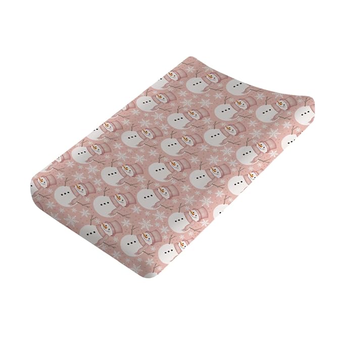 Pink and White Snowman Snowflakes Changing Pad Cover Xmas Winter Snowman Diaper Change Pad Cover Sheets for Boys Girls Soft Stretch Fitted Diaper Changing Table Mats Sheets 32''x16''