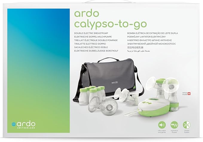 Ardo Calypso-to-Go Double Electric Breast Pump. Quiet, Swiss Made Breast Pump with 64 Settings. Closed System Hospital Grade Breastfeeding Pump with Bottles, Breast Shells & Pump Bag Included.
