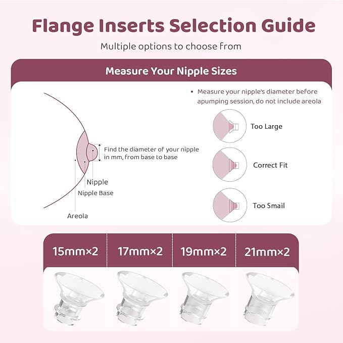 Flange Sizing Kit 3-in-1 with 15/17/19/21mm for 24mm Electric Breast Pump Flanges/Shields, 8PCS Soft Silicone Flange Inserts for More Comfortable Pumping, BPA-Free, Essential for Moms