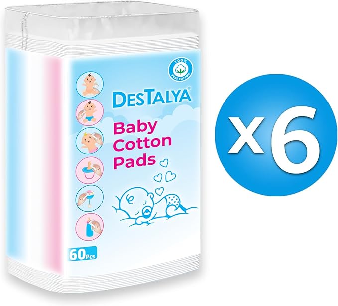 Destalya Baby Cotton Pads 360 Count (6x60) – 100% Cotton Maxi Squares for Diaper Change & Sensitive Skin, Soft, Lint-Free, Large Pads for Baby Care & Cosmetic Use (Maxi Pads 360)