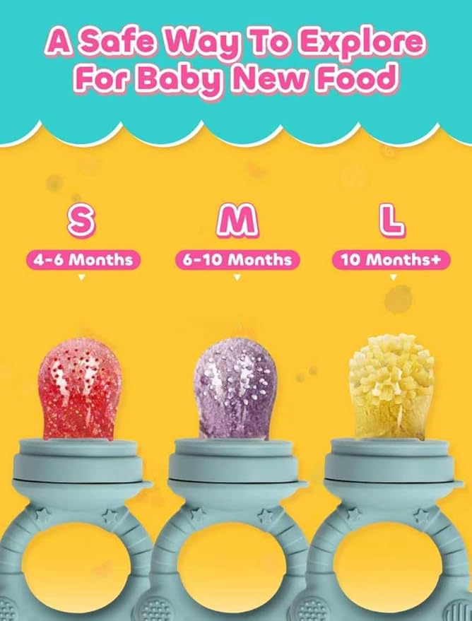 Baby Popsicle Molds & Food Feeder Set, Baby Fruit Feeder for Infant Teething Relief & Safe Infant Self Feeding 4 Months+ Starting Solids for Essentials (Green+Beige)