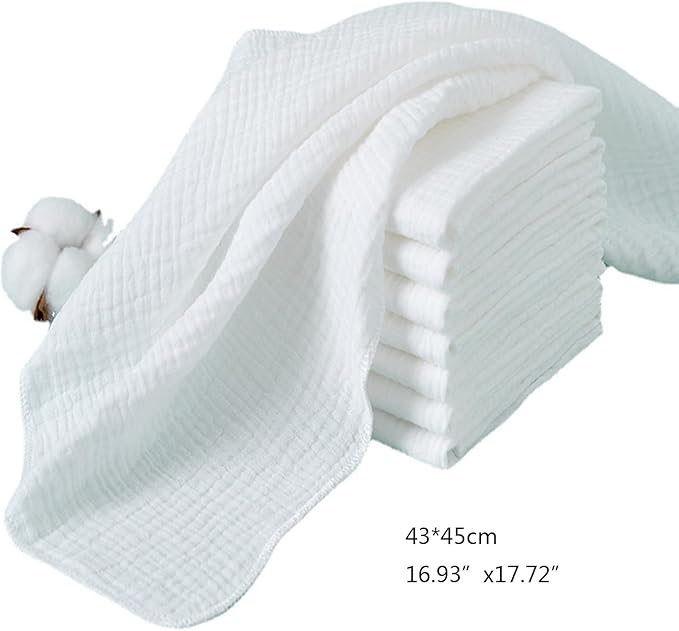 8X Cotton Gauze Baby Diapers Ultra-Thin Breathable Baby Nappy Washable Reusable Soft Baby Towels 43x45cm White/Blue/Pink Cloth Diapers with Snaps