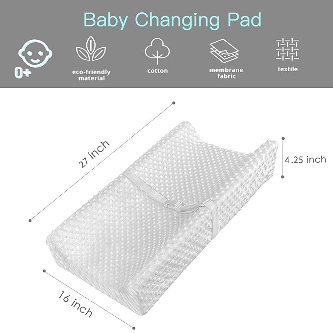 YENING Mini Baby Diaper Changing Pad for Dresser Top with Cover 27" x 16", Waterproof Lining Small Foam Contoured Changing Table Pads Topper Grey