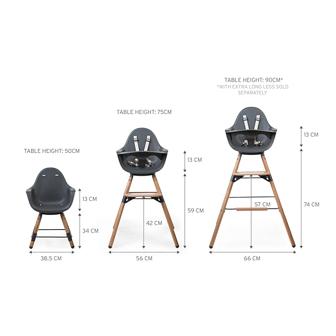 Childhome Evolu One.80° 2 in 1 Baby High Chair with 180° Swivel, Adjustable Height Baby High Chair, Sleek Modern with Beechwood Legs, Anthracite