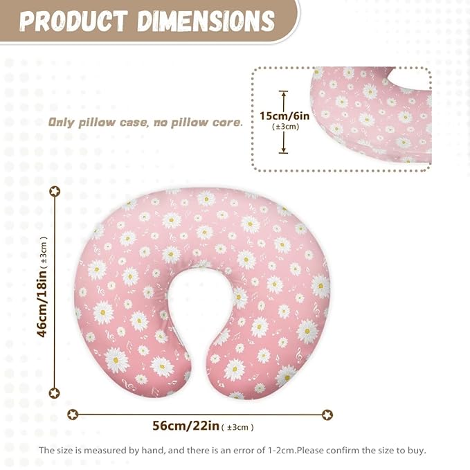 Daisy Note Baby Nursing Pillow Cover Positioner Super Soft and Safe for Newborn Washable and Stretchy Pillow Cover with Hidden Zipper, 2 Packs