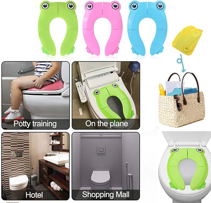 Folding Large Non-Slip Potty Training Seat for Boys and Girls, Travel Portable Reusable Toddlers Toilet Seat Covers Liners Fits Round & Oval Toilets with Carry Bag