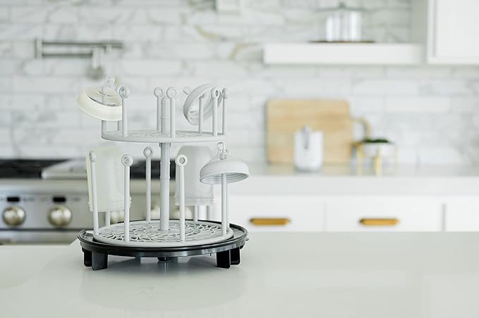 The First Years Spin Stack Bottle Drying Rack - Black - 2-Tier Rotating Countertop Drying Rack for Up to 16 Bottles - Baby Essentials for Everyday Use