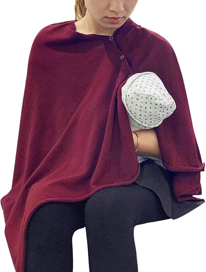 stylesilove Multi-Use Knit Nursing Shawl Poncho Adjustable Buttons for Breastfeeding Protection Nursing Cover Infinity Scarf