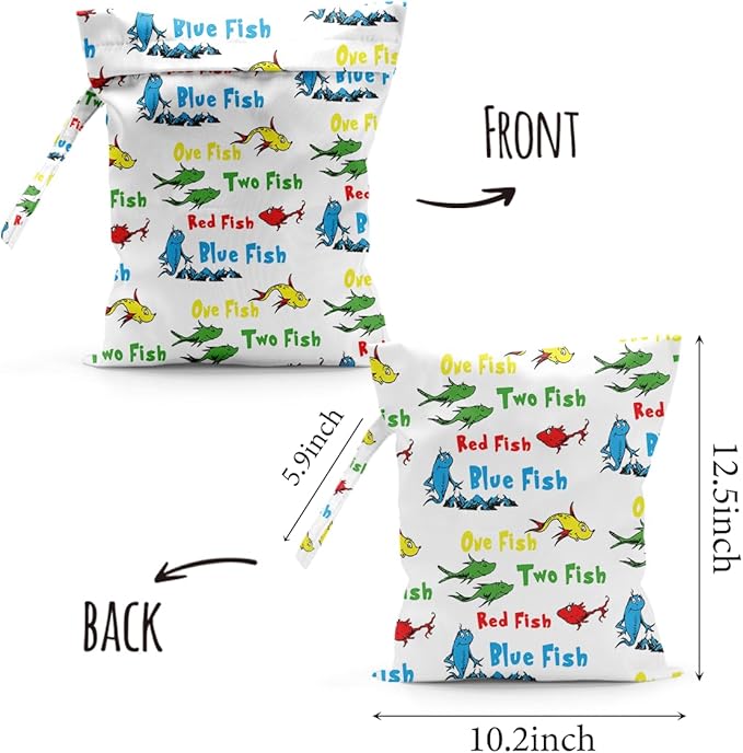 Waterproof Cloth Diaper Wet Dry Bag Reusable Travel Beach Pool Daycare Soiled Toddler Items Yoga Gym Bag for Swimsuits Wet Clothes Bags - Fish Pattern