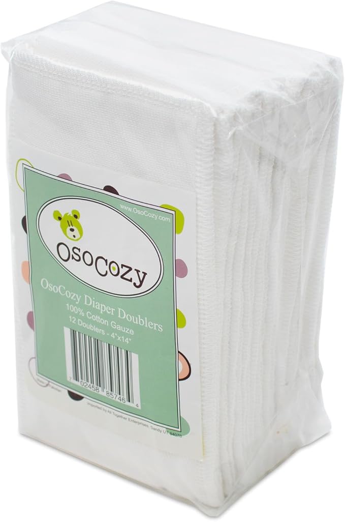 OsoCozy Gauze Cloth Diaper Doublers - 100% Gauze Weaved Cotton, 4x12 inches, 6 Thirsty Layers Thick. Add Extra Absorbency to Baby's Cloth Diapers - 12 Pack
