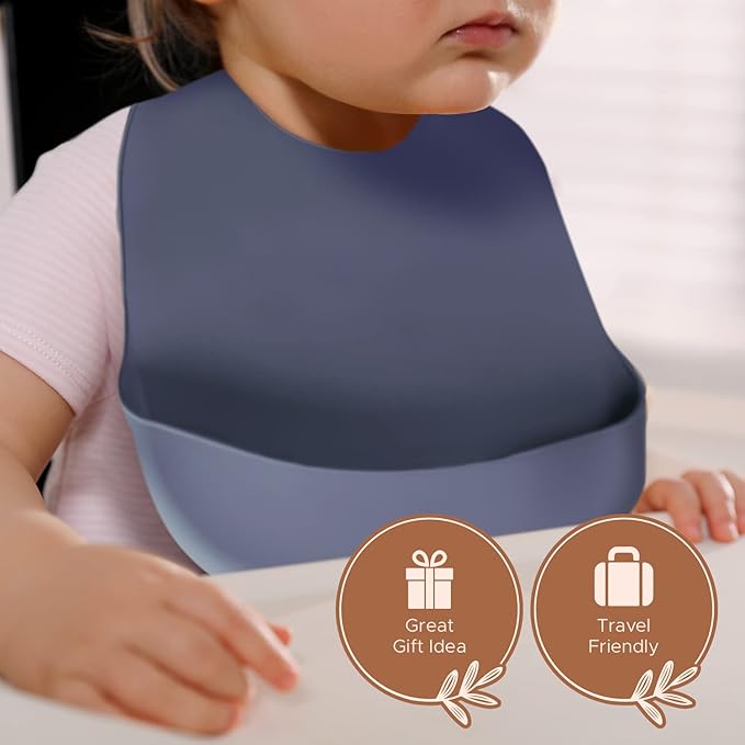 Silicone Bibs For Babies- BPA-Free Waterproof Bib With Pocket- Dishwasher Safe Feeding Bib With Food Catcher