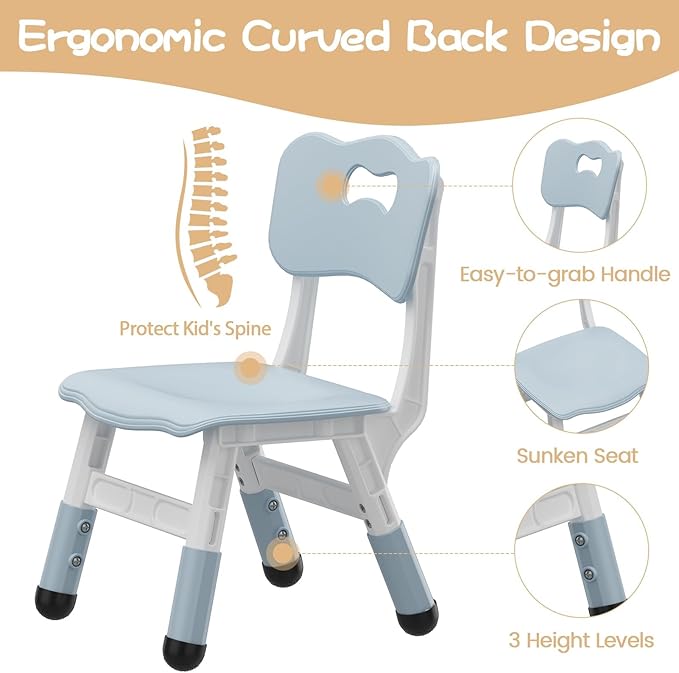 2-Pack Children Plastic Chairs with 3-Level Height Adjustment, Indoor & Outdoor Seat for Kids Ages 2–8, Perfect for Home, Daycare, School & Family Activities