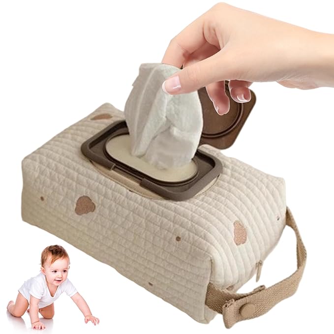 Diaper and Wipes Pouch, Diaper Bag Organizer, Bear Pattern and Wipes Pouch with Handle, Washable Reusable Embroidery Baby Storage Bag for Travel