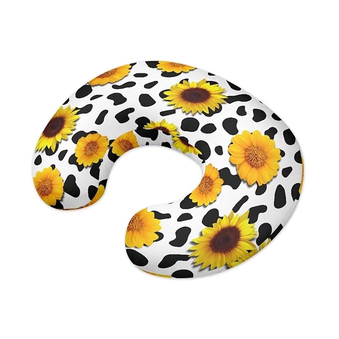 Sunflower Cow Print Nursing Pillow Cover Slipcover Cozy Skin-Friendly Fabric Newborn Nursing Pillow Case with Hidden Zipper Feeding Pillow Cover for Boys Girls Easy to Use