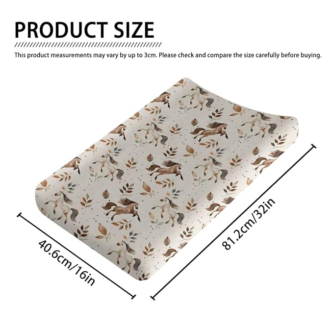 Cartoon Western Horse Leaves Baby Changing Pad Cover,Unisex Farm Animals Nursery Diaper Changing Table Pad Mat Sheet for Boys Girls-16x32