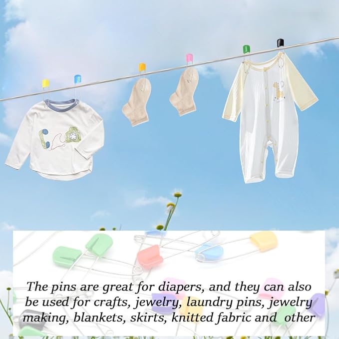 50 Pieces Safety Pins Diaper Pin 2.12 Inch Stainless Steel Nappy Pins Plastic Head Baby Safety Pins Colour Safe Locking Closures for Cloth Diapers (ET/Colour)