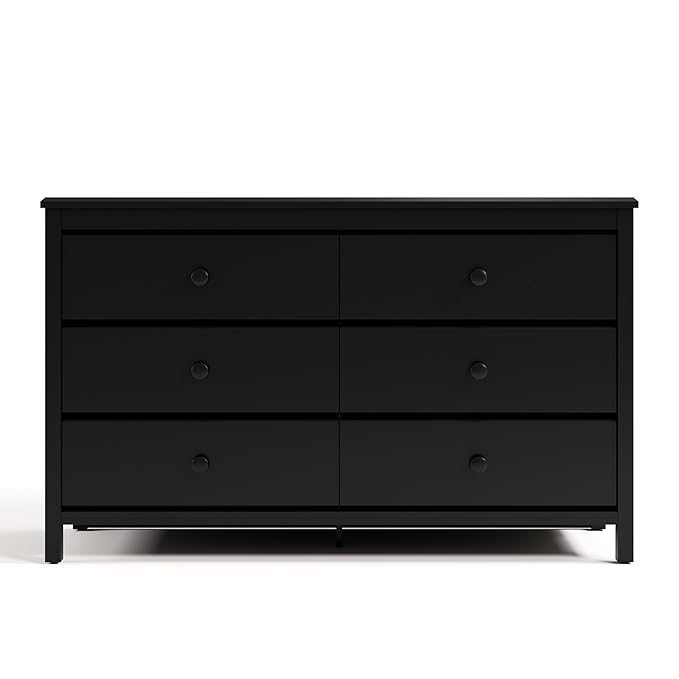 Storkcraft Alpine 6-Drawer Dresser (Black) – GREENGUARD Gold Certified, Black Dresser for Bedroom, Kids & Nursery Storage Drawers, Safety Interlocking Drawers, Pre-Installed Tracks, Kids Bedroom
