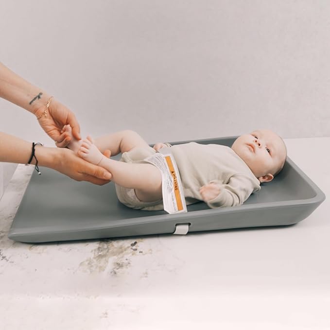 Wipeable Waterproof Baby Changing Pad, Large PU Diaper Pad for Changing Table and Dresser, Easy-Clean with Adjustable Buckle, No-Slip Bottom (Grey)