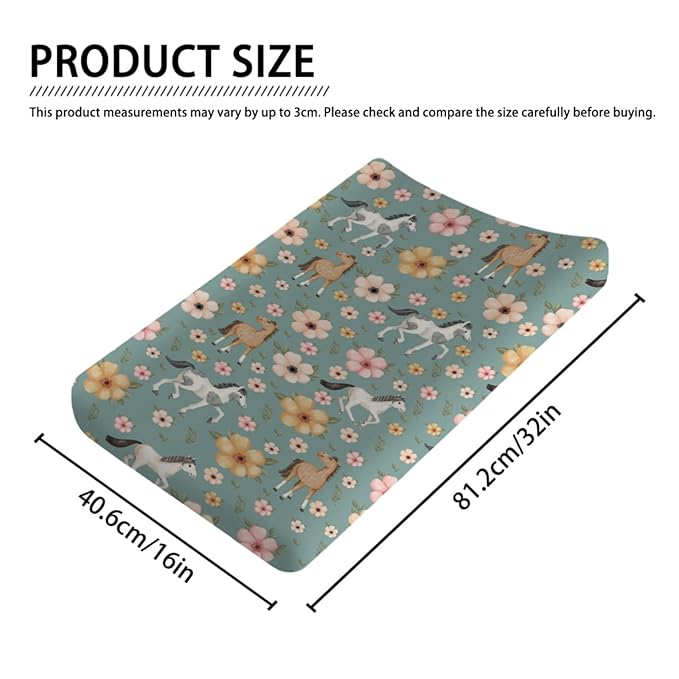 Changing Pad Covers Watercolor Horse Floral Baby Diaper Changing Pad Cover for Boys Girls Soft Breathable Stretch Fitted Diaper Change Table Pad Covers 32''x16'' Green