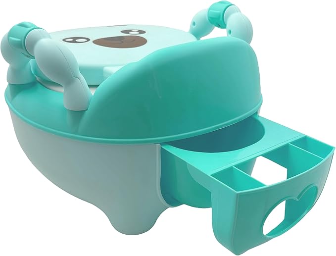 HTTMT- Baby Kids Green Bear Portable Potty Training Toilet Seat With Pad Toddler Lovely Toilet Comfortable Soft Seat Stool Chair [P/N: ET-BABY003-GREEN]
