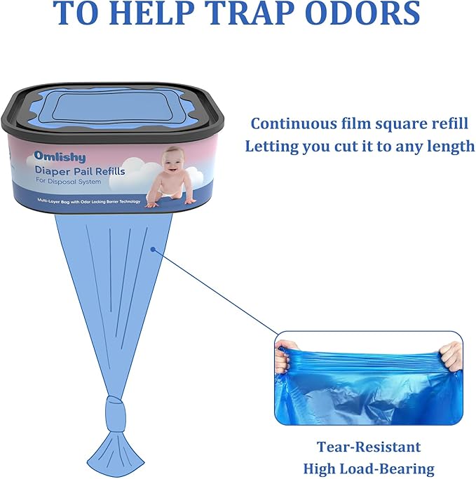 Jumbo Square Bags Refill Compatible with Diaper Genie Compact, Select Pails (Not Fit Classic), Max Odor Control, Disposal Bag Refills, Continuous Film, Holds Up to 810 Newborn Diapers, 4 Pack