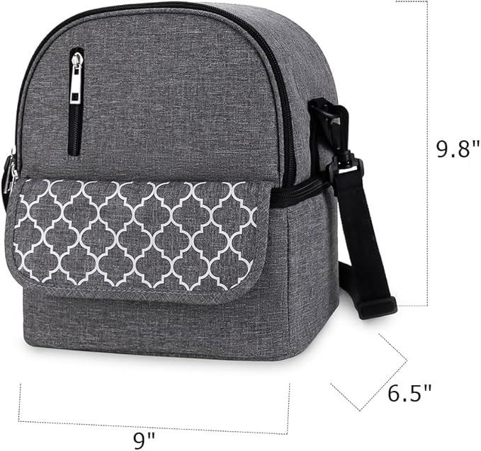 Breast Pump Bag - Small Size Cooler and Moistureproof Backpack Double Layer for Mother Baby Bottle Breast Milk Pump Outdoor Working Backpack Lunch Bag (Grey)