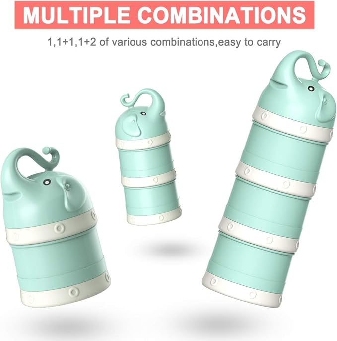 Baby Milk Powder Formula Dispenser,Large Capacity，Non-Spill Twist-Lock Stackable Milk Powder Formula Container and Snack Storage for Travel,Powder Leakage Free,BPA Free,3 Compartment，GREEN